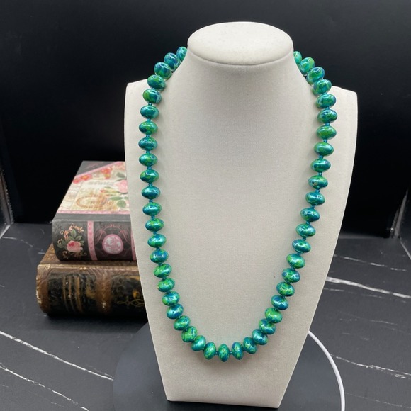 The Unbranded Brand Jewelry - Vintage Green Classic Fashion Bezel Glass Chrysocolla Beaded Statement Necklace
